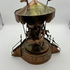 Vintage Copper Carousel Music Box Sankyo Japan Movement Rotating Merry Go Round